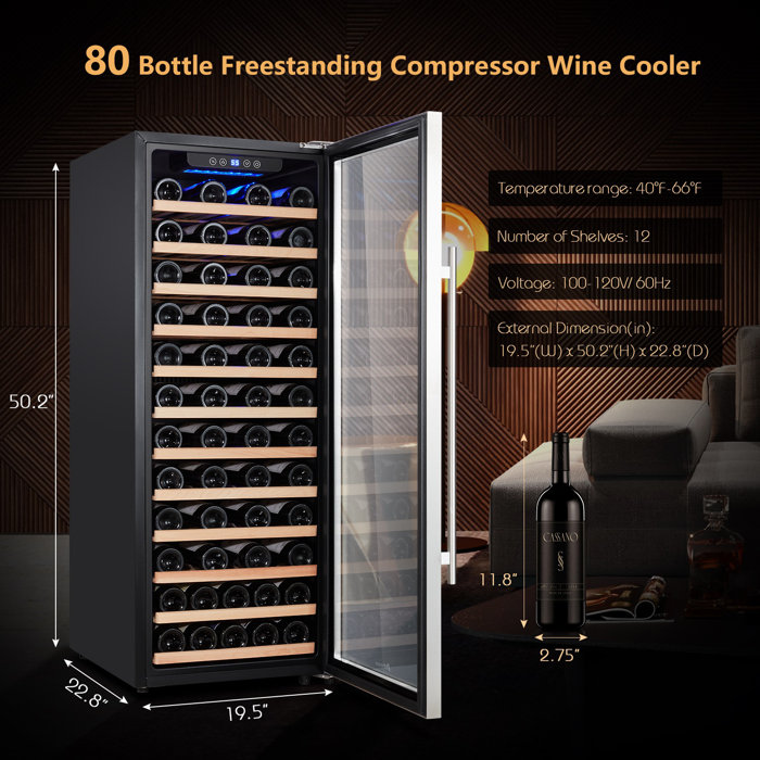 Kalamera Freestanding Refrigeration 22.8'' 80 Bottle Single Zone Free